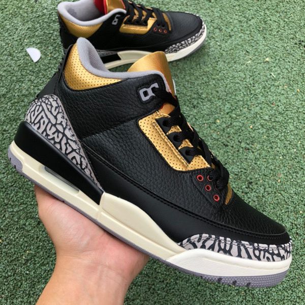 

men basketball shoes jumpman 3 3s black gold fire red metallic gold cement grey designer sports sneakers shoes ship with box us7-13