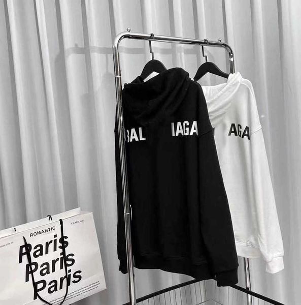 

22ss designer luxury balencigas hoodie balanciaca tech fleeces paris front and back letters plush sweater men's and women's hoodie, Black