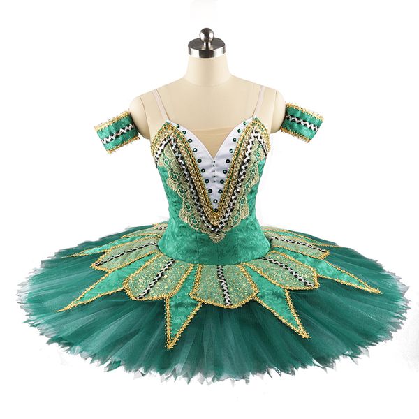 

no stretch stage wear dark green gold professional ballet tutu solo dance girls pancake tutu classical la esmeralda concert costume jn0109, Black;red