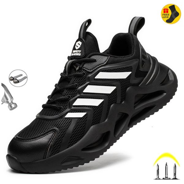 

dress shoes work sneakers steel toe men safety puncture proof boots fashion indestructible footwear security 230213, Black