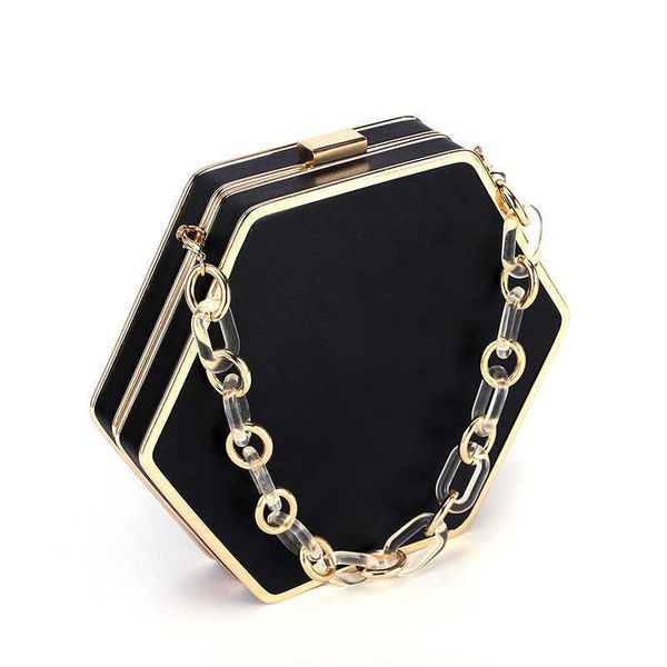 

chic hexagon box party clutch women purses and handbags fashion designer acrylic chain shoulder bag wedding evening 2022