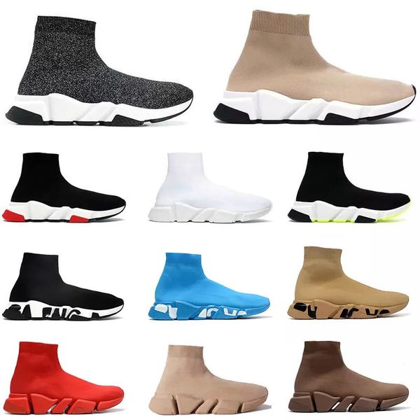 

mens designer speed trainer socks shoes lace-up luxury platform shoe triple white black oreo neon lurex knit metallic grey men women