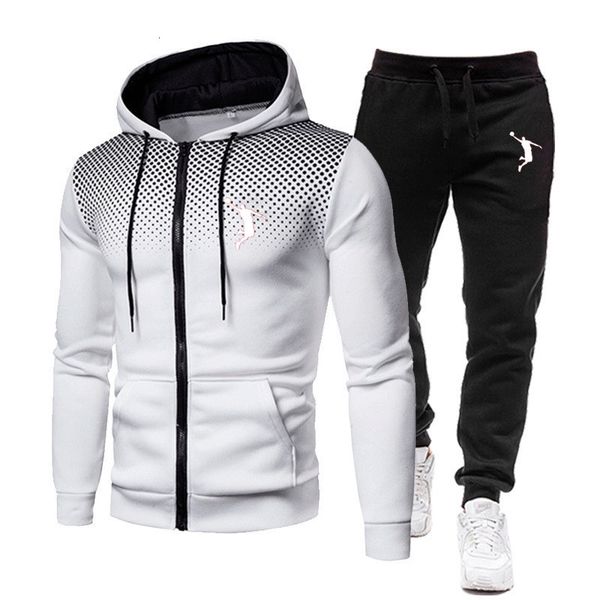 

mens tracksuits autumn and winter mens sweatshirt sweatpants suit printing mens zipper hoodie fitness sportswear suit hooded sportswear 2302, Gray