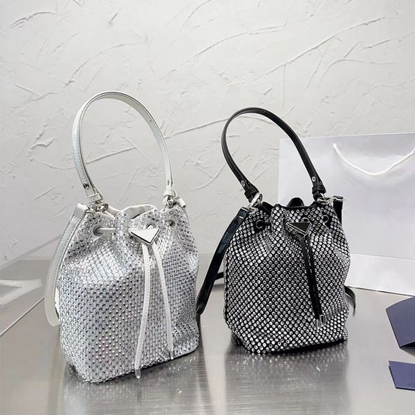 

shining bucket bag designer mini bag rhinestone cross-body pouch bling clutch bag ladies small handbag