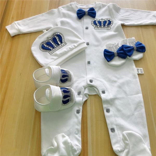 

jumpsuits 4pcs crown jewelry welcome home romper baby clothing name personalized baby girl boy toddler's cotton outfits born gift 23021, Blue