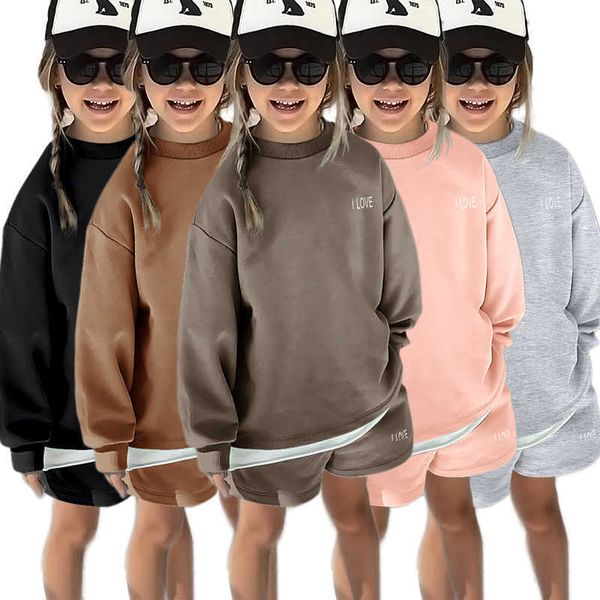 

clothing sets new arrivals little kids girls boys clothes pieces tracksuit outfits set letter sweatshirtelastic joggers shorts suit, White