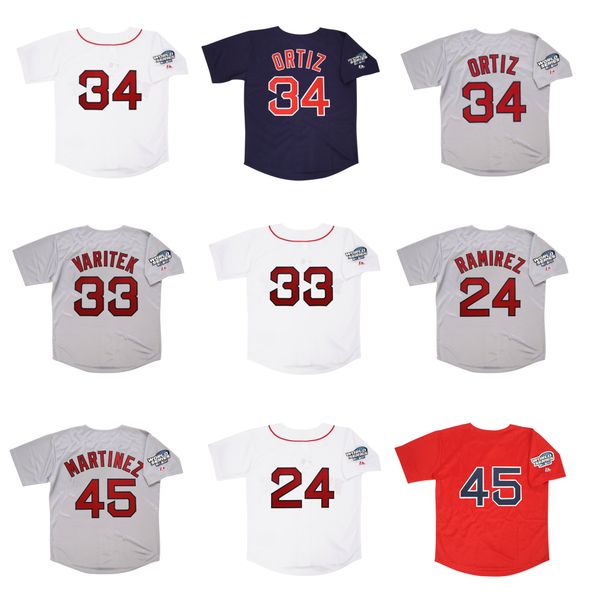 

david ortiz 2004 world series boston baseball jersey red sox jason varitek manny ramirez pedro martinez white red blue grey size s-4xl, Blue;black