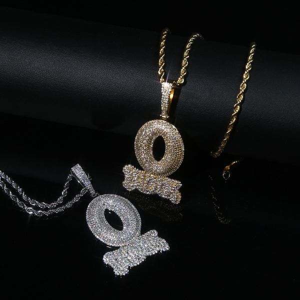 

iced out letter o block pendant bling cubic zirconia micro pave cz paved hip hop men boy rope chain jewelry, Silver