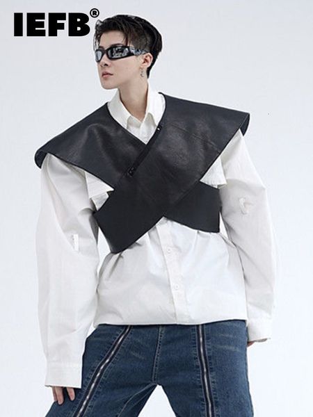 

men's vests iefb personalized pu waistcoat trend darkwear 2023 solid color high street vest male temperament fashion 9a5550 230213, Black;white