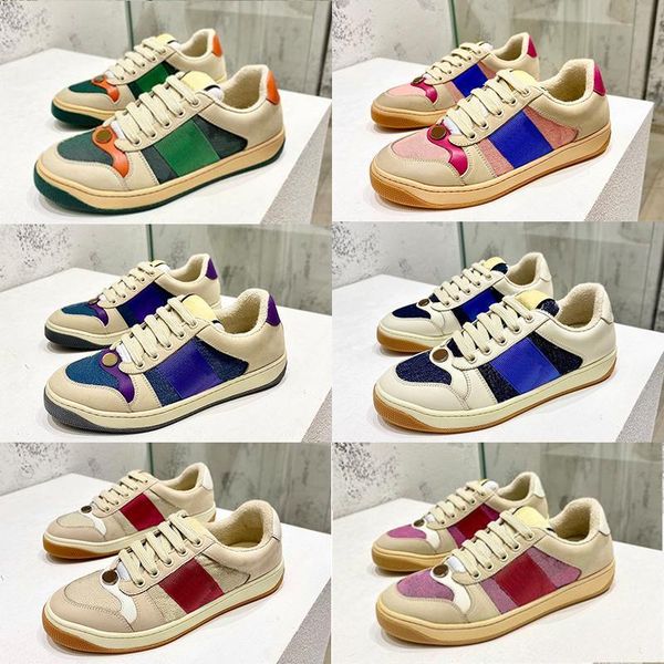 

with box designer sneakers ggity shoes screener sneaker beige butter dirty leather shoes running vintage red and green web stripe luxurys aa, Black