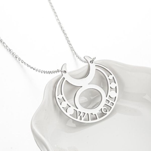 

10pcs witch letter the god sign symbol necklace stainless steel korean minimalist cute hecate moon shape pendant choker collier for women, Silver