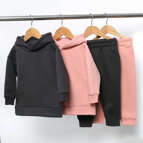 

clothing sets warm fleece kids boys girls clothes sweatsuit set oneck pullover sweatshirtpants sports suit for children tracksuit pcs, White