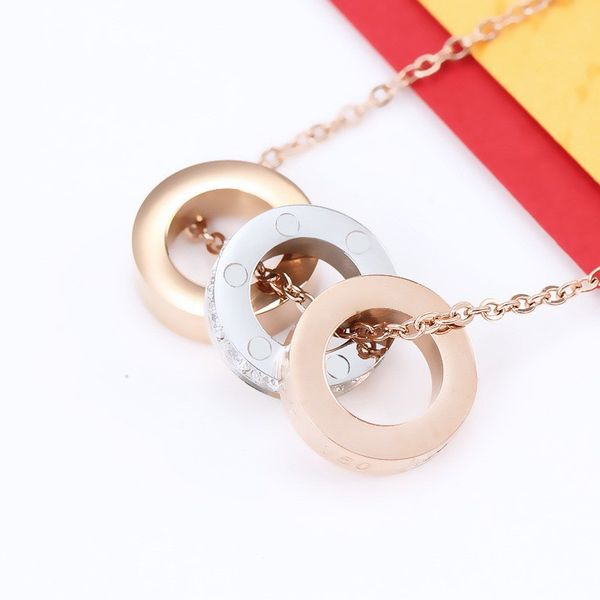 

designer 3 rings 3 color necklace men and women classic necklace high edition deluxe titanium steel fashion pendant necklace valentine', Silver