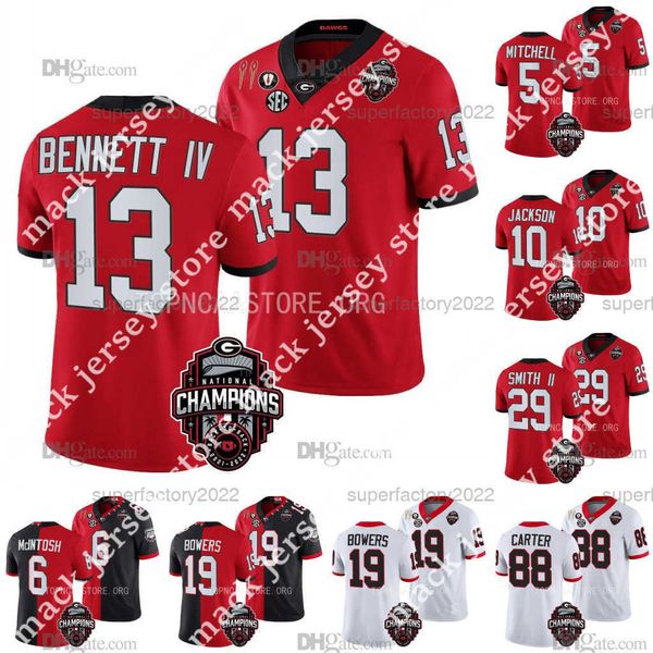 

uga georgia football jersey 2023 national champions jersey stetson bennett iv milton kenny mcintosh edwards ladd mcconkey mitchell starks, Black;red
