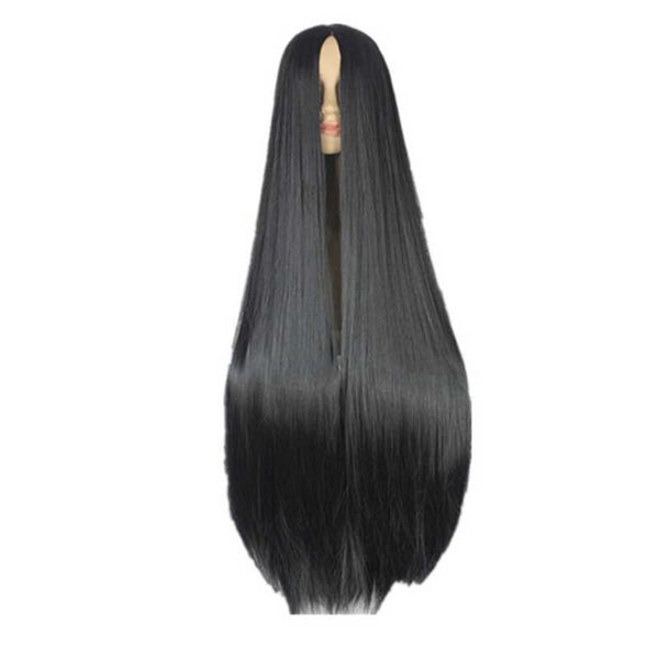 

women hair synthetic fei show black wig 100cm 40 inches heat resistant fiber long halloween carnival costume cos play straight 0527