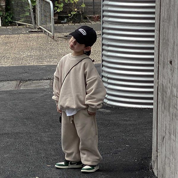 

clothing fashion thick children set autumn winter loose pullovers pants pcs sets clothes korean solid cotton kids boys girls suits, White