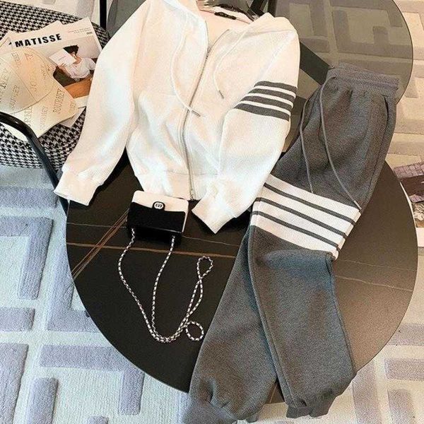 

men's hoody tomh brown hoodie designer waffle sweater suit women's 2023 fashion casual cardigan jacket two-piece set sweatshirt ro, Black