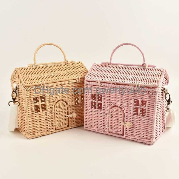 

totes creative house shape rattan women handbags wicker woven shoulder crossbody bags funny summer beach straw bag handmade travel bag 02132