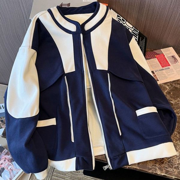 

womens jackets fashion highend color contrast plus velvet jacket womens cardigan winter ins trend fried street loose warm jackets women 2302, Black;brown