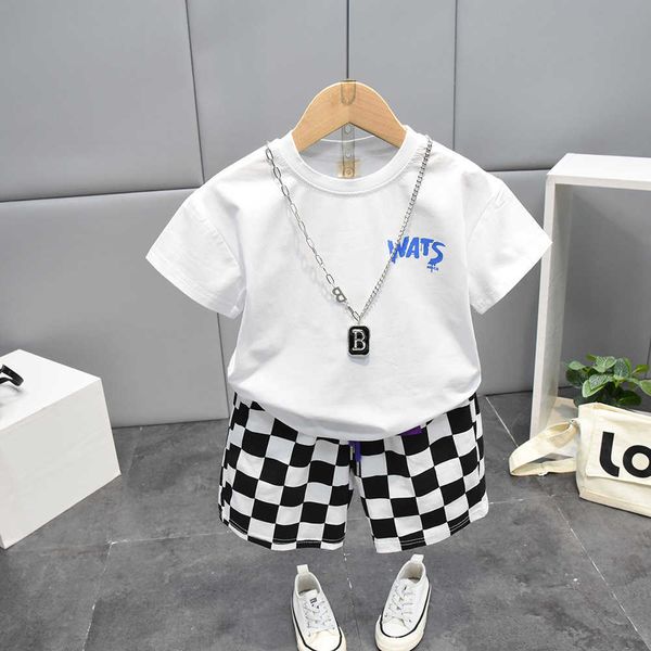 

sets kids suit boy girl baby years summer new fashion cartoon print children's clothing tshirt shorts piece set cotton, White