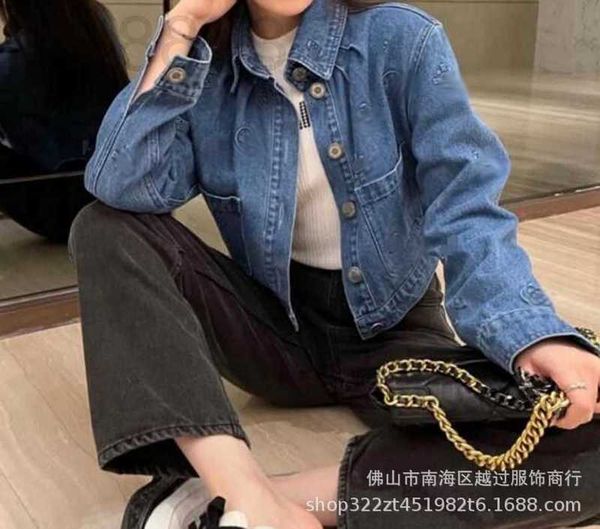 

women's jackets designer polo collar camellia black and white embossed lettering short lapel denim jacket woman 9j09, Black;brown