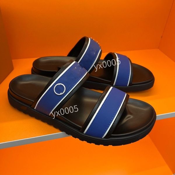 

2023 designer slippers beach classic flat sandals luxury summer leather flip flops men slides size38-45 zm220703, Black