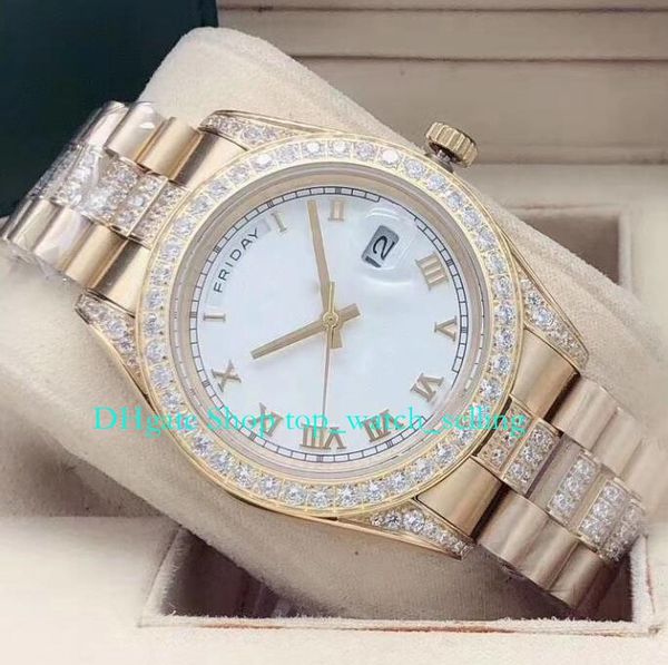 

18 style with box automatic watches for men's 40mm champagne roman dial date bezel yellow gold diamond bezel bracelet mechanical wristw, Slivery;golden