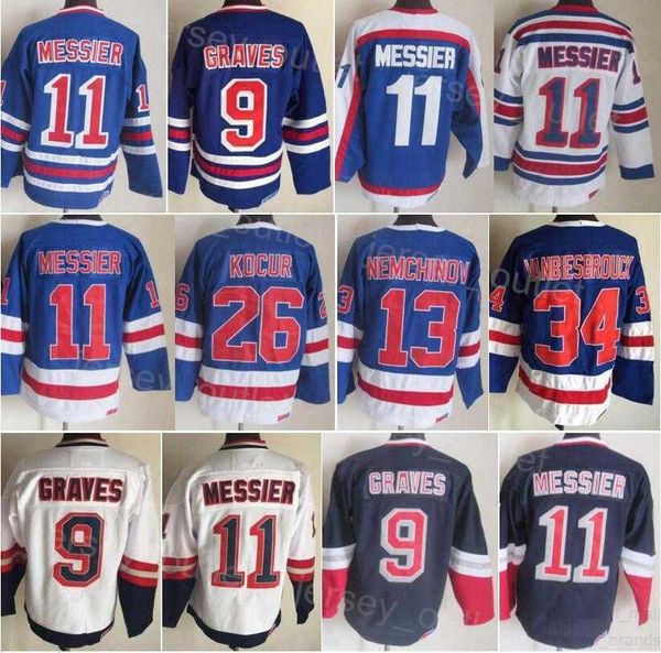 

men hockey retro 9 adam graves jersey vintage 13 sergei nemchinov 26 joe kocur 34 john vanbiesbrouck 11 mark messier 75th anniversary 1991-9, Black;red