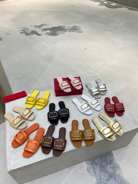 

with box designer women sandals slippers outdoors slide grainy cowhide casual sandal summer luxury fashion ladies beach xq, Black