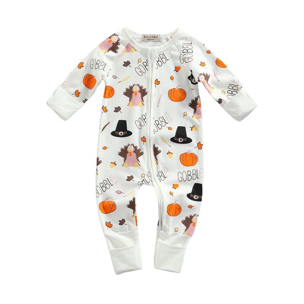 

jumpsuits citgeett autumn thanksgiving day infant baby girls jumpsuit pumpkin letter turkey print long sleeve zipper romper clothes 230213, Blue