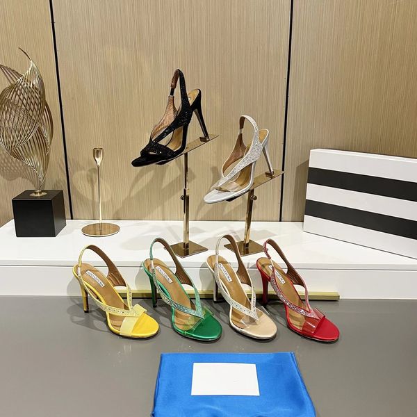 

2023 aquazzura designers heels sandal womens stiletto sandals bling crystal heels pumps sandal buckle party wedding dress shoes heel back st, Black