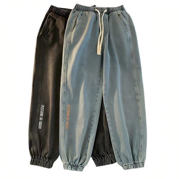 

men's jeans black for man clothes straight baggy wide leg casual oversize pants vintage korean streetwear tapered embroidered trousers, Blue