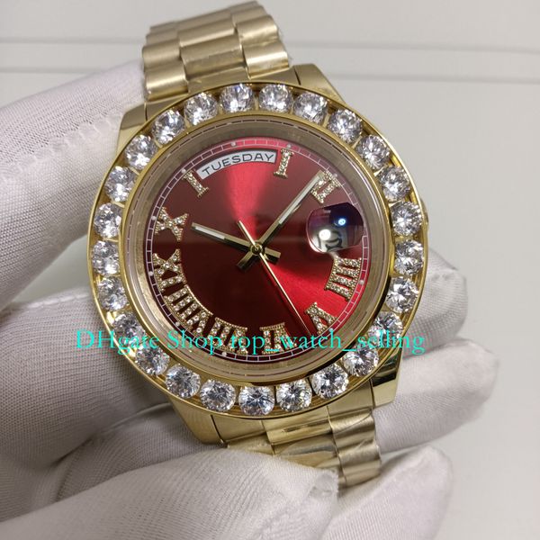 

with box 5 style automatic watches for mens big diamond bezel red dial 43mm 18k yellow gold bracelet mechanical wristwatches wristwatches me, Slivery;golden