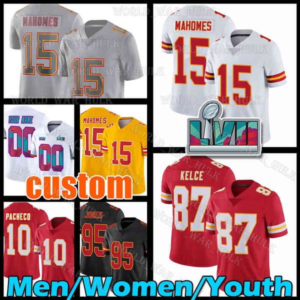 

15 patrick mahomes football jerseys travis kelce chiefes chris jones isiah pacheco kansases city kadarius toney trent mcduffie ljarius sneed, Black;red