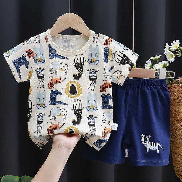

sets years old kids short sleeve suits brand summer clothing children tshirt two piece set pure cotton cartoon baby outfit, White