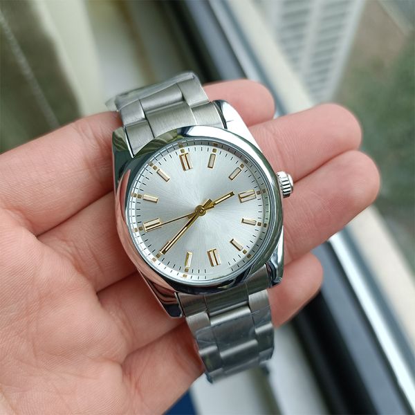 

luxury men's watch oyster silver round dial 41mm luminous anti-scratch blue crystal waterproof folding buckle 904l stainless steel full, Slivery;brown