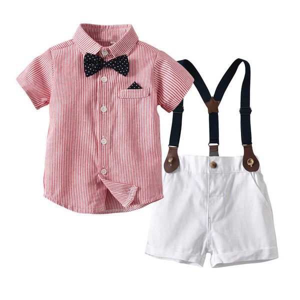 

clothing sets children summer suit toddler striped tshirts with bow tiesuspenders shorts set formal boys clothes, White
