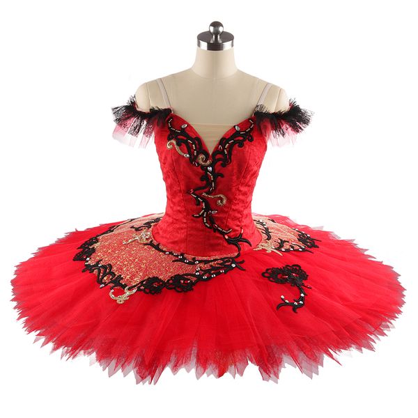 

spanish style tutu stage wear for girl professional tutu red classical ballet costumes women black red pancake tutus pancake tutu 11 layers