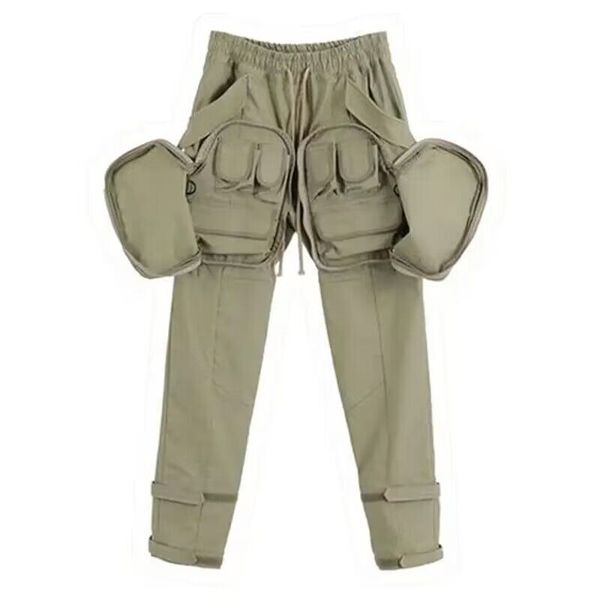 

2023 tactical pant multi-pocket zipper cannonball function overalls men's straight harjuku loose drawstring oversized, Black;green