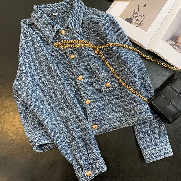 

womens jackets vintage denim jacket women turndown collar loose singlebreasted jackets women spring autumn elegant denim coat female 230213, Black;brown
