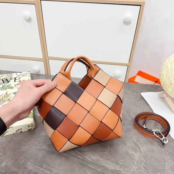 

line and color independently woven basket checkerboard bag