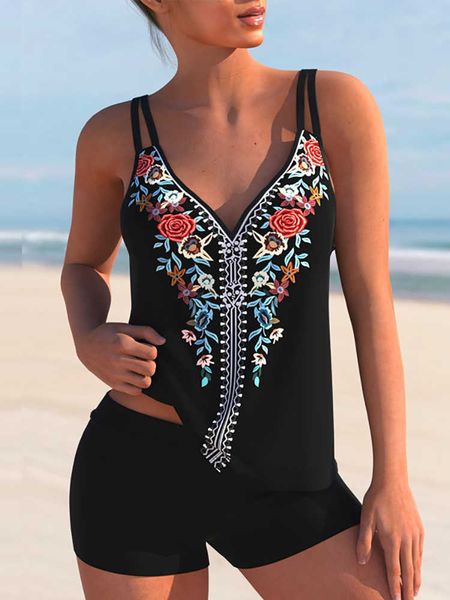 

women's swimwear 2022 new women floral print swimsuit high waist tankini set female bikini summer beachwear lady swimwear l230213, White;black