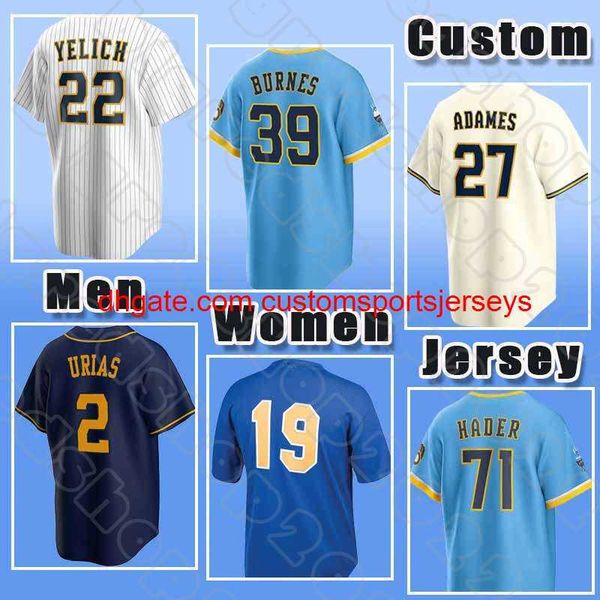 

stitch 27 willy adames 39 corbin burnes baseball 71 josh hader jerseys 22 christian yelich 19 robin yount rowdy tellez luis urias hunter ren, Black