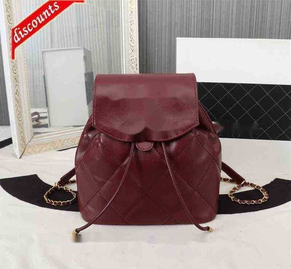 

bags design cc 68939 letter plaid backpack woman's shoulder chain bag lambskin vintage handbag oil wax leather messenger bag tr xpah