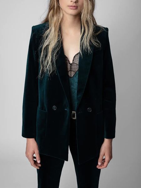 

womens jackets autumn winter women suit coat velvet double breasted long sleeve straight office lady blazer with badge 230213, Black;brown