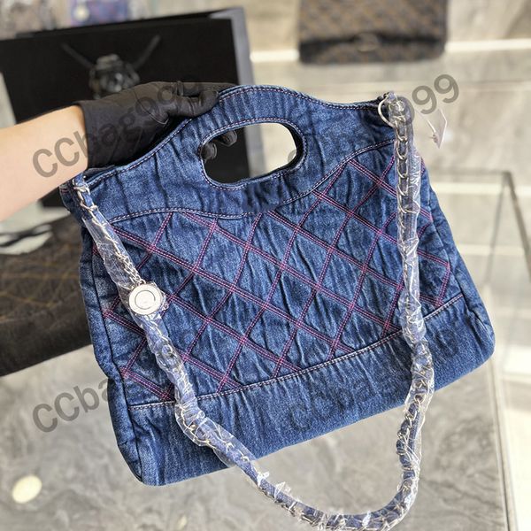 

denim embroidery shopping tote bags with large capacity soft portable handbags silver hardware shoulder luxurys bag france lady vintage purs
