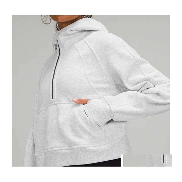 

yoga outfits lu08 scuba hoodies womens sports half zip jacket brushed outdoor running gym coat sweatshirts drop delivery outdoors at dhxit, Gray
