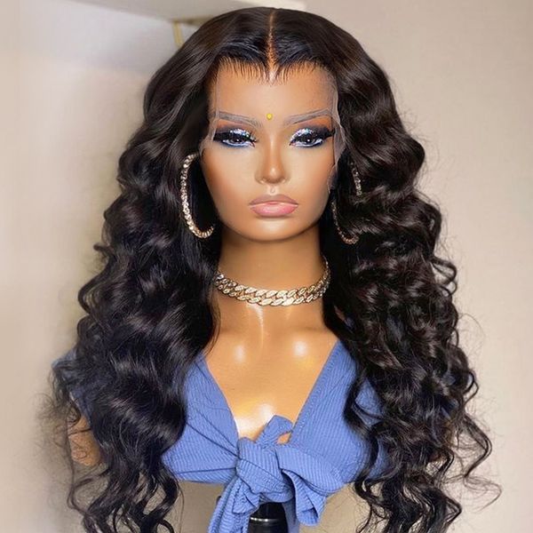 

13x4 lace front human hair wigs for women brazilian loose deep wave hd lace frontal wig preplucked 30 inch 4x4 lace closure wigs, Black