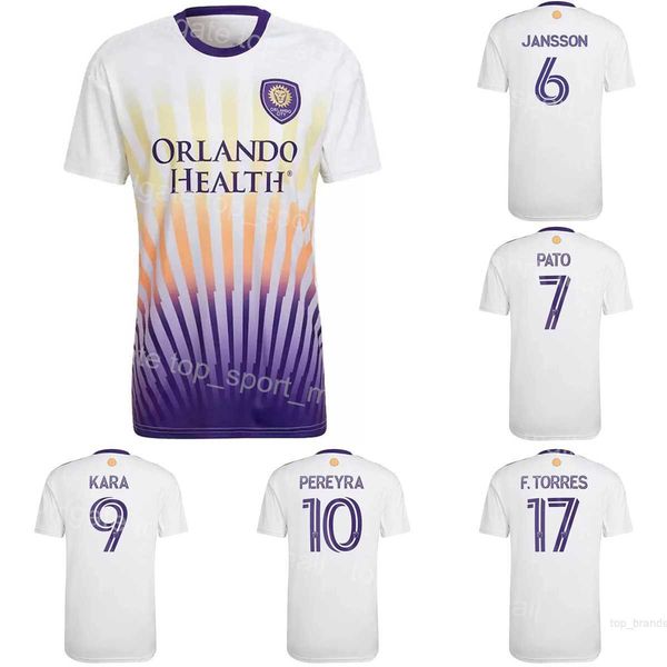 

22-23 mls soccer sc orlando city 11 junior urso jerseys 4 joao moutinho 9 ercan kara 17 facundo torres 7 alexandre pato white football shirt, Black;yellow