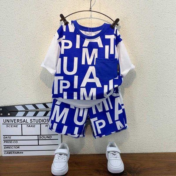 

clothing sets summer children's pure cotton letter suit years old boys loose short sleeve shirt shorts twopiece casual simple sportswea, White